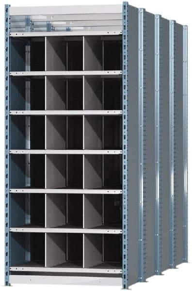 Hallowell - 18 Bin Heavy-Duty Deep Bin Industrial Shelving - 36 Inch Overall Width x 96 Inch Overall Depth x 87 Inch Overall Height, Blue and Platinum Steel Bins - Benchmark Tooling