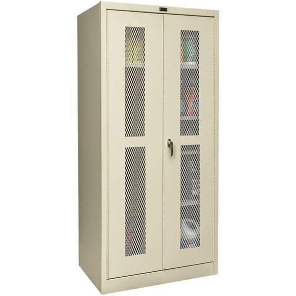 Hallowell - 4 Shelf Combination Storage Cabinet - Steel, 48" Wide x 18" Deep x 72" High, Tan - Benchmark Tooling