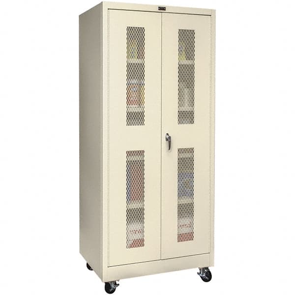 Hallowell - 4 Shelf Mobile Storage Cabinet - Steel, 36" Wide x 24" Deep x 72" High, Tan - Benchmark Tooling