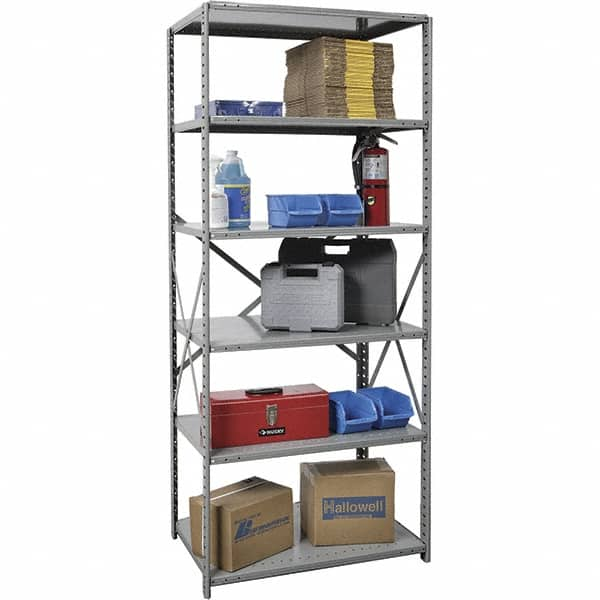 Hallowell - 6 Shelf Starter Extra Heavy-Duty Open Steel Shelving - 900 Lb Capacity, 48" Wide x 87" High x 18" Deep, Gray - Benchmark Tooling