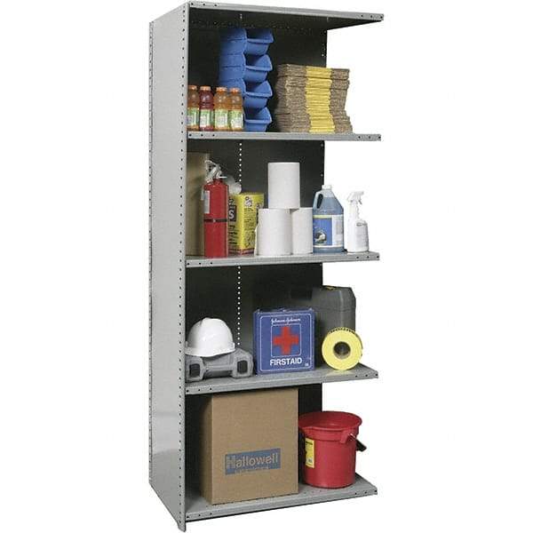 Hallowell - 5 Shelf, 350 Lb. Capacity, Closed Shelving Add-On Unit - 48 Inch Wide x 24 Inch Deep x 87 Inch High, Gray - Benchmark Tooling