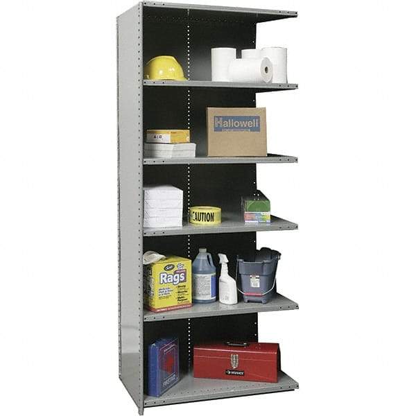 Hallowell - 6 Shelf, 900 Lb. Capacity, Closed Shelving Add-On Unit - 48 Inch Wide x 24 Inch Deep x 87 Inch High, Gray - Benchmark Tooling