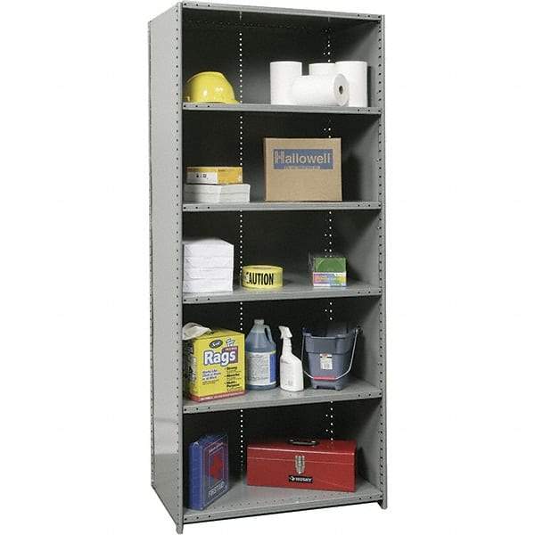 Hallowell - 6 Shelf, 500 Lb. Capacity, Closed Shelving Starter Unit - 36 Inch Wide x 24 Inch Deep x 87 Inch High, Gray - Benchmark Tooling