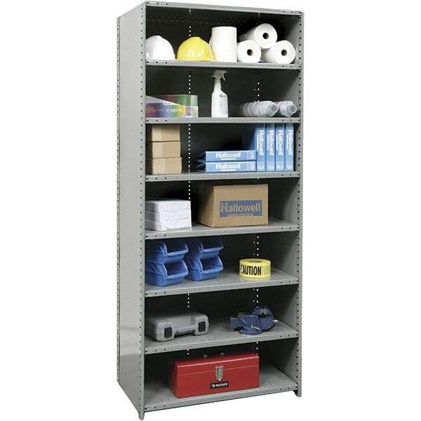 Hallowell - 8 Shelf, 750 Lb. Capacity, Closed Shelving Starter Unit - 48 Inch Wide x 12 Inch Deep x 87 Inch High, Gray - Benchmark Tooling