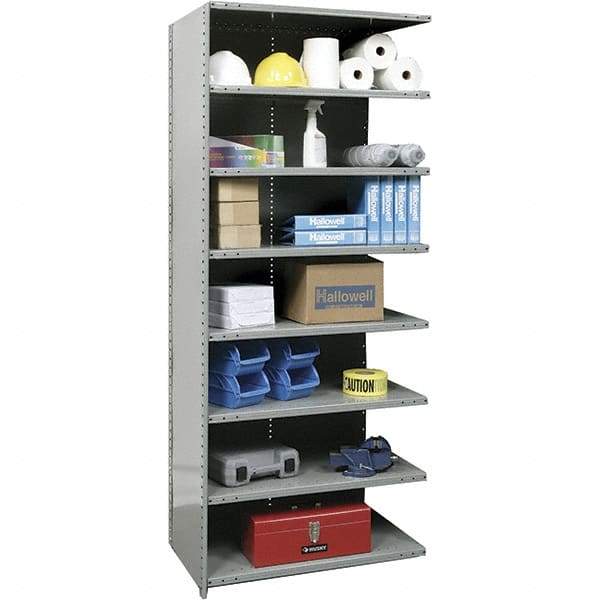 Hallowell - 8 Shelf, 750 Lb. Capacity, Closed Shelving Add-On Unit - 48 Inch Wide x 12 Inch Deep x 87 Inch High, Gray - Benchmark Tooling