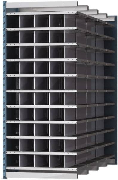 Hallowell - 50 Bin Heavy-Duty Deep Bin Industrial Shelving - 36 Inch Overall Width x 96 Inch Overall Depth x 87 Inch Overall Height, Blue and Platinum Steel Bins - Benchmark Tooling