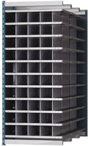 Hallowell - 50 Bin Heavy-Duty Deep Bin Industrial Shelving - 36 Inch Overall Width x 72 Inch Overall Depth x 87 Inch Overall Height, Blue and Platinum Steel Bins - Benchmark Tooling