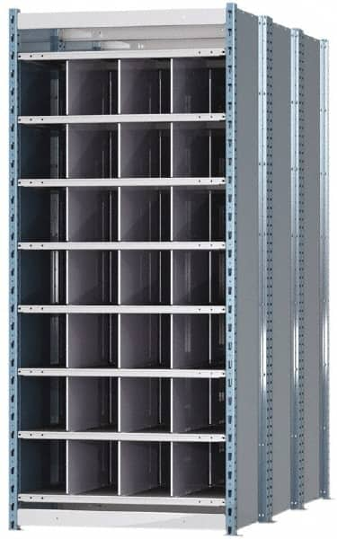 Hallowell - 28 Bin Heavy-Duty Deep Bin Industrial Shelving - 36 Inch Overall Width x 72 Inch Overall Depth x 87 Inch Overall Height, Blue and Platinum Steel Bins - Benchmark Tooling