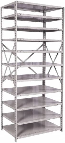 Hallowell - 11 Shelf Starter Medium-Duty Open Steel Shelving - 500 Lb Capacity, 36" Wide x 87" High x 24" Deep, Platinum - Benchmark Tooling