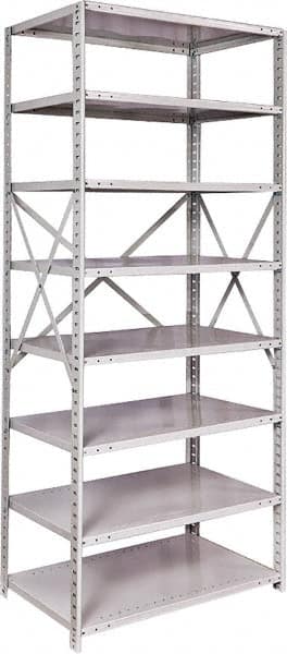 Hallowell - 8 Shelf Starter Medium-Duty Open Steel Shelving - 500 Lb Capacity, 36" Wide x 87" High x 24" Deep, Platinum - Benchmark Tooling