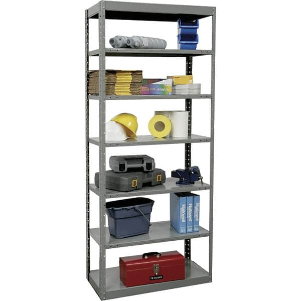 Hallowell - 7 Shelf Starter Heavy-Duty Open Steel Shelving - 500 Lb Capacity, 48" Wide x 87" High x 24" Deep, Gray - Benchmark Tooling