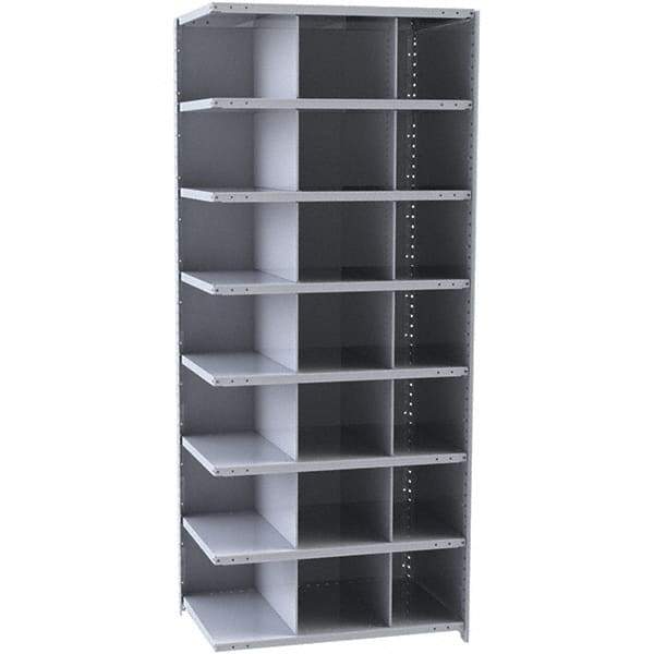 Hallowell - 21 Bin Closed Industrial Bin Shelving - 36 Inch Overall Width x 12 Inch Overall Depth x 87 Inch Overall Height, Gray Metal Bins - Benchmark Tooling