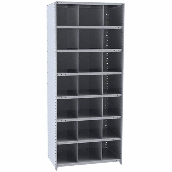 Hallowell - 21 Bin Closed Industrial Bin Shelving - 36 Inch Overall Width x 12 Inch Overall Depth x 87 Inch Overall Height, Gray Metal Bins - Benchmark Tooling