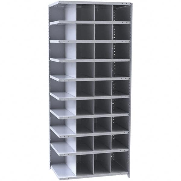 Hallowell - 36 Bin Closed Industrial Bin Shelving - 36 Inch Overall Width x 18 Inch Overall Depth x 87 Inch Overall Height, Gray Metal Bins - Benchmark Tooling