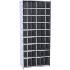 Hallowell - 54 Bin Closed Industrial Bin Shelving - 36 Inch Overall Width x 12 Inch Overall Depth x 87 Inch Overall Height, Gray Metal Bins - Benchmark Tooling