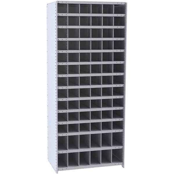 Hallowell - 78 Bin Closed Industrial Bin Shelving - 36 Inch Overall Width x 12 Inch Overall Depth x 87 Inch Overall Height, Gray Metal Bins - Benchmark Tooling
