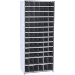 Hallowell - 78 Bin Closed Industrial Bin Shelving - 36 Inch Overall Width x 12 Inch Overall Depth x 87 Inch Overall Height, Gray Metal Bins - Benchmark Tooling