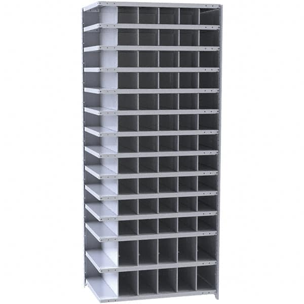 Hallowell - 78 Bin Closed Industrial Bin Shelving - 36 Inch Overall Width x 12 Inch Overall Depth x 87 Inch Overall Height, Gray Metal Bins - Benchmark Tooling