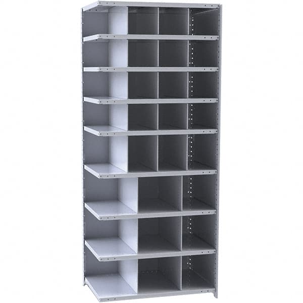 Hallowell - 29 Bin Closed Industrial Bin Shelving - 36 Inch Overall Width x 18 Inch Overall Depth x 87 Inch Overall Height, Gray Metal Bins - Benchmark Tooling