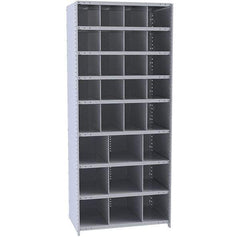 Hallowell - 29 Bin Closed Industrial Bin Shelving - 36 Inch Overall Width x 18 Inch Overall Depth x 87 Inch Overall Height, Gray Metal Bins - Benchmark Tooling