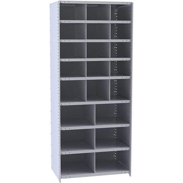 Hallowell - 21 Bin Closed Industrial Bin Shelving - 36 Inch Overall Width x 12 Inch Overall Depth x 87 Inch Overall Height, Gray Metal Bins - Benchmark Tooling