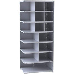 Hallowell - 16 Bin Closed Industrial Bin Shelving - 36 Inch Overall Width x 18 Inch Overall Depth x 87 Inch Overall Height, Gray Metal Bins - Benchmark Tooling