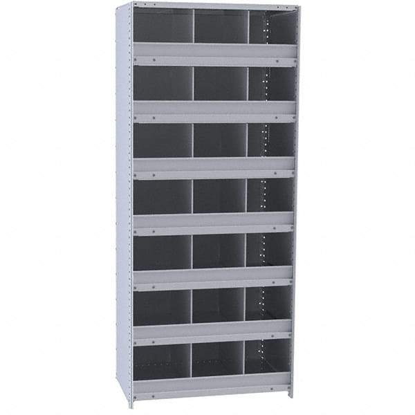 Hallowell - 21 Bin Closed Industrial Bin Shelving - 36 Inch Overall Width x 12 Inch Overall Depth x 87 Inch Overall Height, Gray Metal Bins - Benchmark Tooling