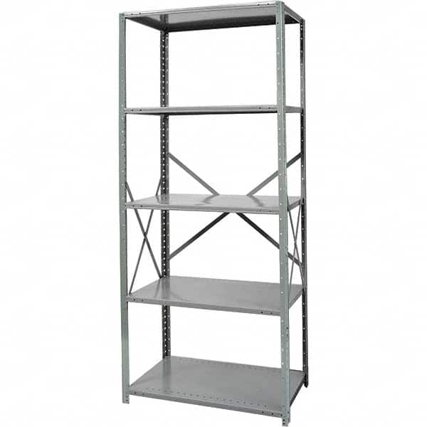 Hallowell - 5 Shelf Starter Medium-Duty Open Steel Shelving - 375 Lb Capacity, 48" Wide x 87" High x 12" Deep, Gray - Benchmark Tooling