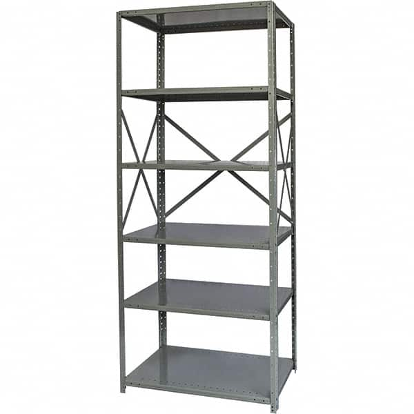 Hallowell - 6 Shelf Starter Medium-Duty Open Steel Shelving - 350 Lb Capacity, 48" Wide x 87" High x 24" Deep, Gray - Benchmark Tooling