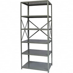 Hallowell - 6 Shelf Starter Medium-Duty Open Steel Shelving - 500 Lb Capacity, 36" Wide x 87" High x 12" Deep, Gray - Benchmark Tooling