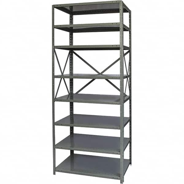 Hallowell - 8 Shelf Starter Medium-Duty Open Steel Shelving - 375 Lb Capacity, 48" Wide x 87" High x 18" Deep, Gray - Benchmark Tooling