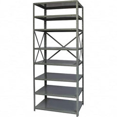 Hallowell - 8 Shelf Starter Heavy-Duty Open Steel Shelving - 400 Lb Capacity, 48" Wide x 87" High x 12" Deep, Gray - Benchmark Tooling
