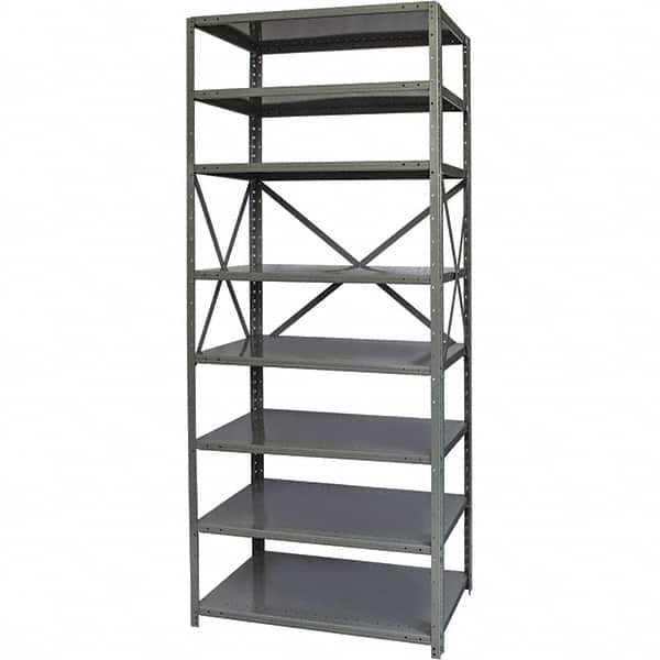 Hallowell - 8 Shelf Starter Extra Heavy-Duty Open Steel Shelving - 1 Lb Capacity, 36" Wide x 87" High x 18" Deep, Gray - Benchmark Tooling