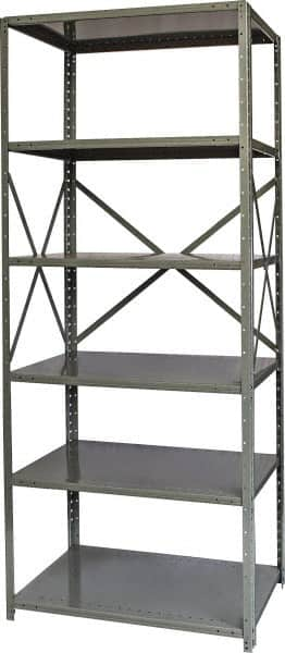 Hallowell - 6 Shelf Starter Heavy-Duty Open Steel Shelving - 800 Lb Capacity, 36" Wide x 87" High x 24" Deep, Gray - Benchmark Tooling