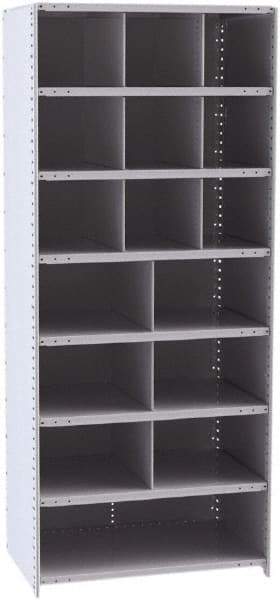 Hallowell - 16 Bin Closed Industrial Bin Shelving - 36 Inch Overall Width x 24 Inch Overall Depth x 87 Inch Overall Height, Gray Metal Bins - Benchmark Tooling