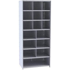 Hallowell - 16 Bin Closed Industrial Bin Shelving - 36 Inch Overall Width x 12 Inch Overall Depth x 87 Inch Overall Height, Gray Metal Bins - Benchmark Tooling