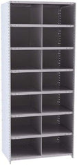 Hallowell - 14 Bin Closed Industrial Bin Shelving - 36 Inch Overall Width x 24 Inch Overall Depth x 87 Inch Overall Height, Gray Metal Bins - Benchmark Tooling