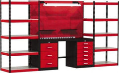 Hallowell - 168 Wide x 24" Deep x 78" High, Steel Workbench - Flat Top, Black/Red - Benchmark Tooling