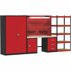 Hallowell - 132 Wide x 24" Deep x 78" High, Wood Workbench - Flat Top, Black/Red - Benchmark Tooling