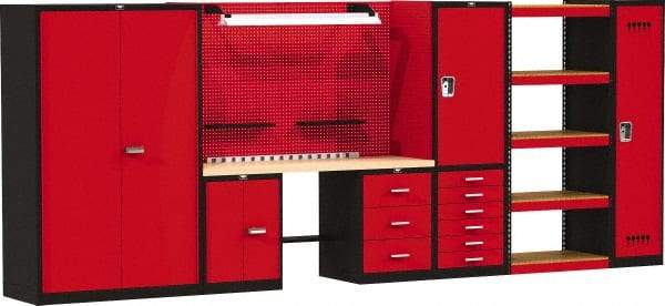 Hallowell - 210 Wide x 24" Deep x 78" High, Wood Workbench - Flat Top, Black/Red - Benchmark Tooling