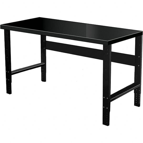 Hallowell - 60 Wide x 30" Deep x 34" High, Steel Workbench - Flat Top, Adjustable Legs, Black - Benchmark Tooling