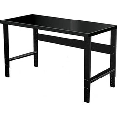 Hallowell - 60 Wide x 30" Deep x 34" High, Steel Workbench - Flat Top, Adjustable Legs, Black - Benchmark Tooling