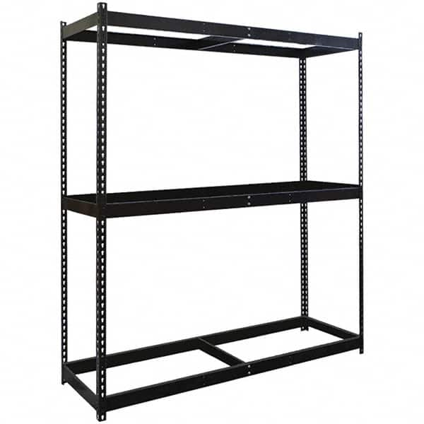 Hallowell - 3 Shelf Starter No Deck Open Steel Shelving - 1 Lb Capacity, 48" Wide x 84" High x 18" Deep, Black - Benchmark Tooling