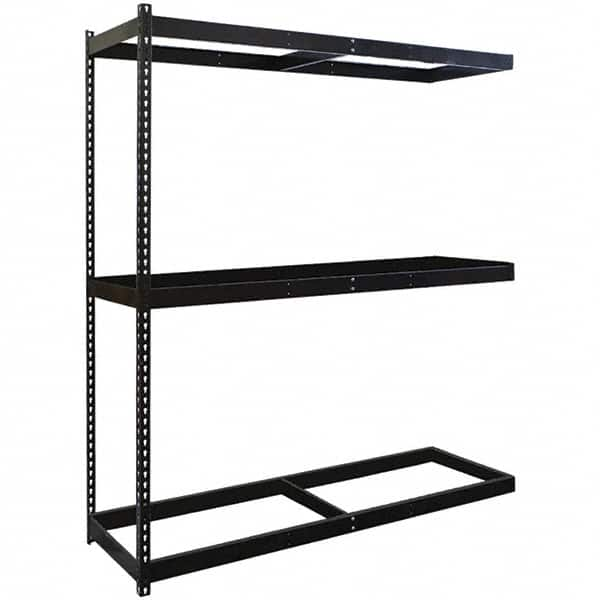 Hallowell - 3 Shelf Add-On No Deck Open Steel Shelving - 1 Lb Capacity, 72" Wide x 84" High x 18" Deep, Black - Benchmark Tooling