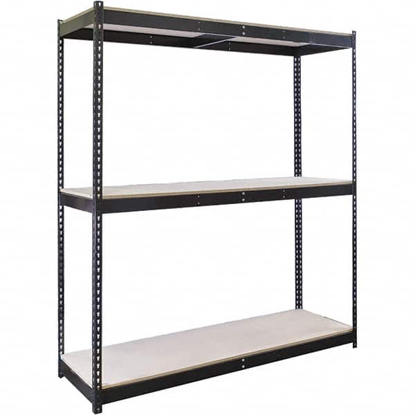 Hallowell - 3 Shelf Starter Particle Board Open Steel Shelving - 620 Lb Capacity, 96" Wide x 84" High x 30" Deep, Black - Benchmark Tooling