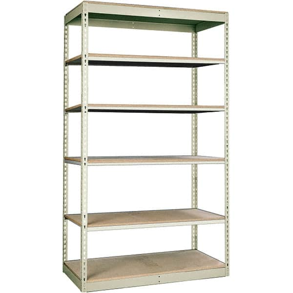 Hallowell - 6 Shelf Starter Particle Board Open Steel Shelving - 350 Lb Capacity, 36" Wide x 84" High x 18" Deep, Tan - Benchmark Tooling