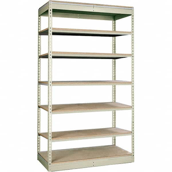 Hallowell - 7 Shelf Starter Particle Board Open Steel Shelving - 350 Lb Capacity, 48" Wide x 84" High x 18" Deep, Tan - Benchmark Tooling