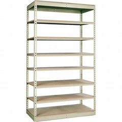 Hallowell - 8 Shelf Starter No Deck Open Steel Shelving - 350 Lb Capacity, 36" Wide x 84" High x 12" Deep, Tan - Benchmark Tooling