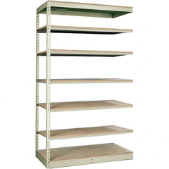 Hallowell - 7 Shelf Add-On Particle Board Open Steel Shelving - 250 Lb Capacity, 36" Wide x 84" High x 36" Deep, Tan - Benchmark Tooling