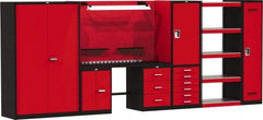 Hallowell - 210 Wide x 24" Deep x 78" High, Steel Workbench - Flat Top, Black/Red - Benchmark Tooling